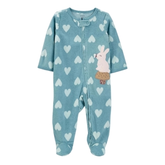 Carter's Other - CARTER'S BABY GIRL BUNNY HEART PRINT ZIP-UP FLEECE SLEEP & PLAY SIZE 6 MONTHS